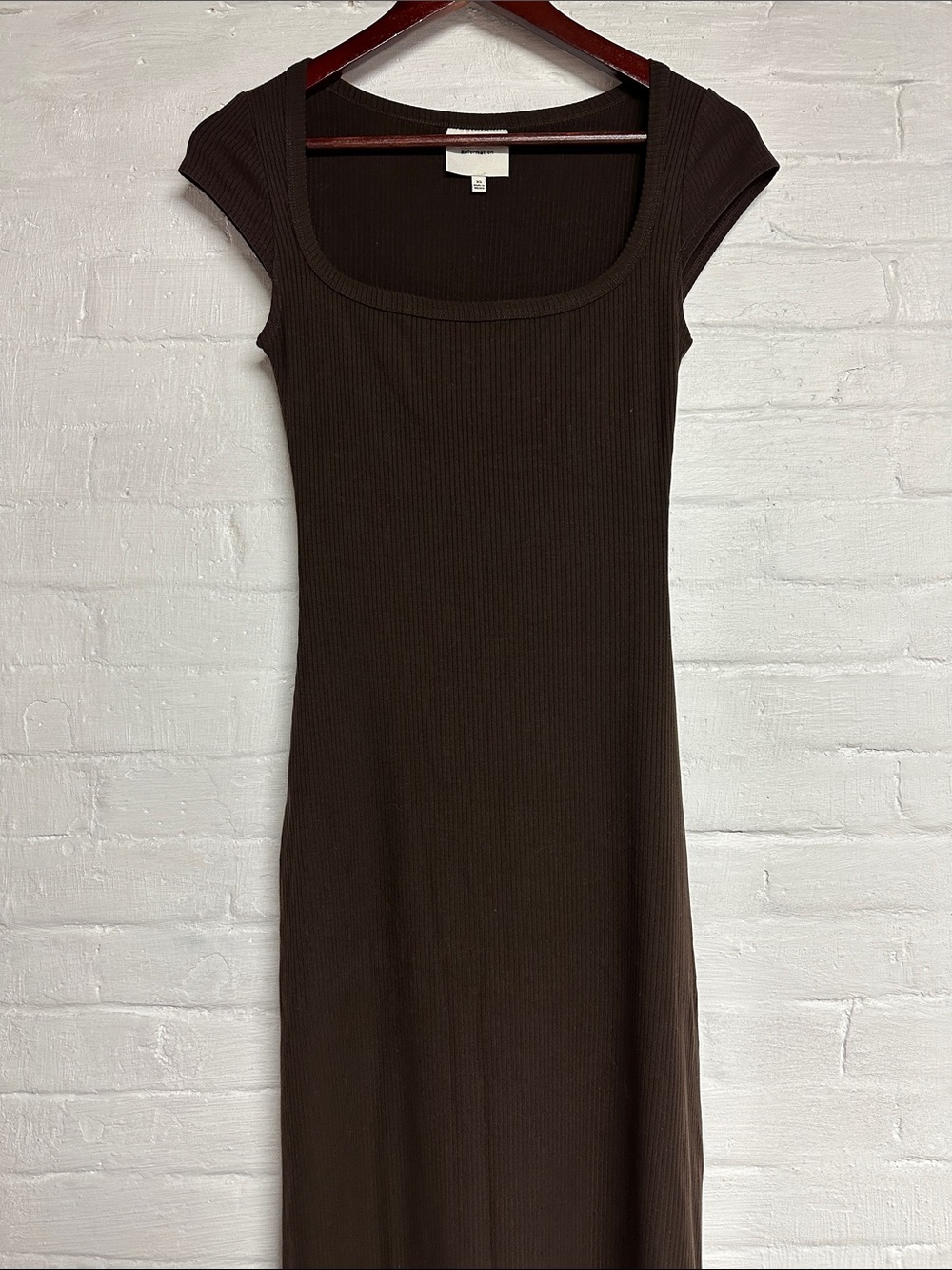 Reformation Chocolate Brown Ribbed Maxi Dress super soft XS